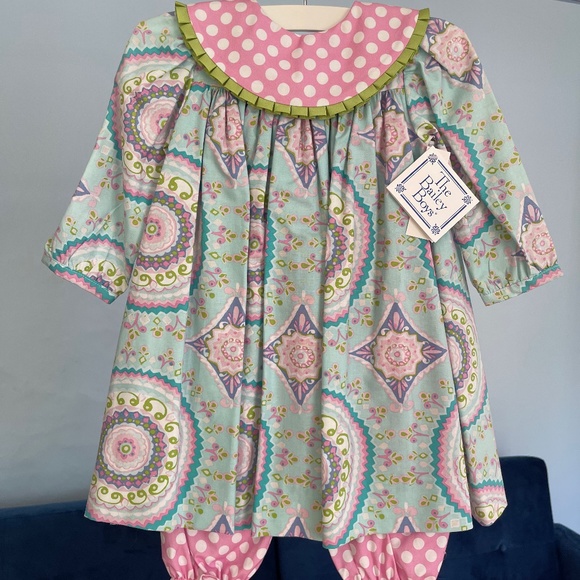 Bailey Boys Girls Sleeveless Float Dress - White Collar - Blue Embroidery Easter Bunny main image 1